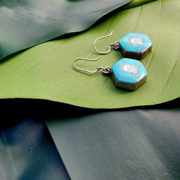 Silver with turquiose earrings 925 - Picture 9 of 10